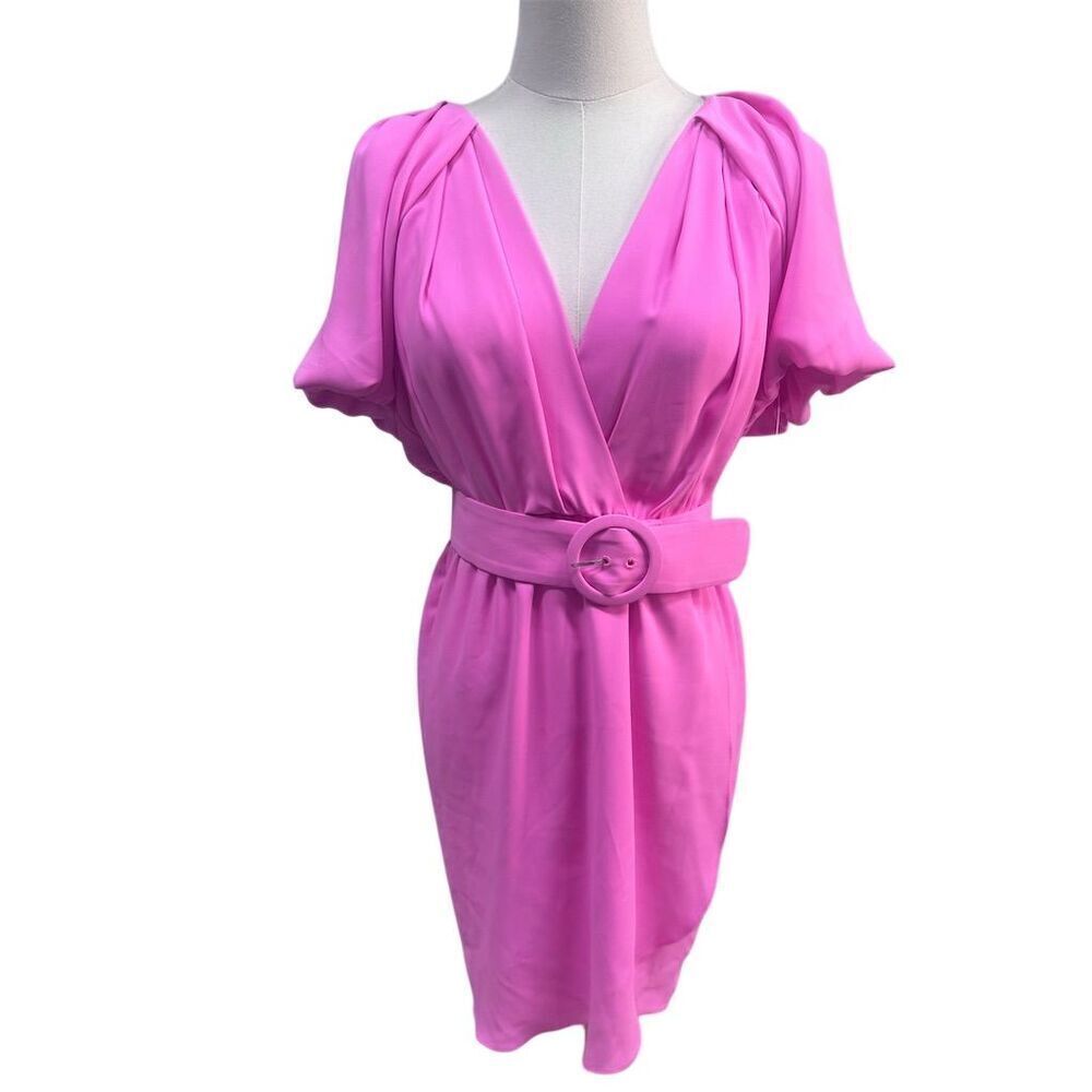 Like New Amanda Uprichard Women's S Pink V-Neck Puff Sleeve Mini Dress